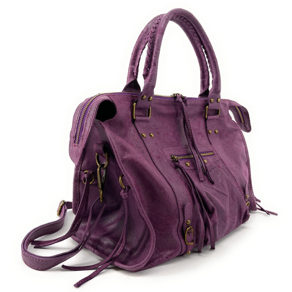 Sac à main en cuir brossé SANDSTORM Prune