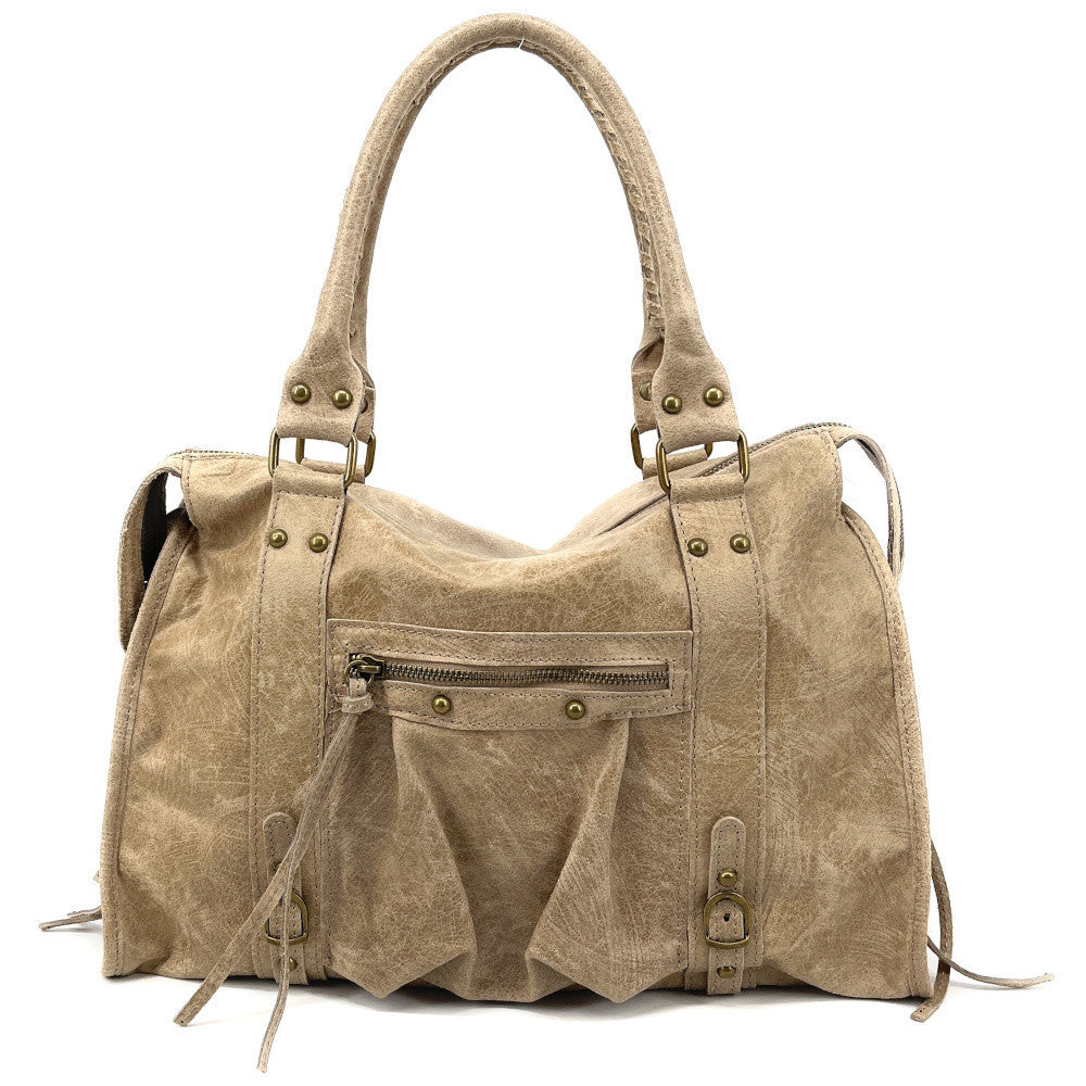 Sac à main en cuir brossé SANDSTORM Taupe clair