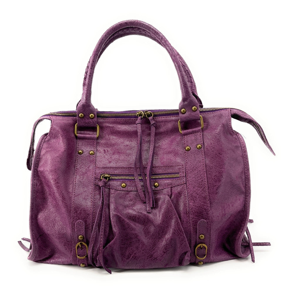 Sac à main en cuir brossé SANDSTORM Prune