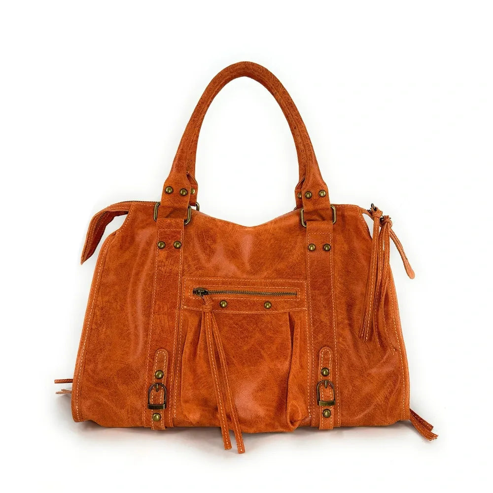 Sac à main en cuir brossé SANDSTORM Mandarine