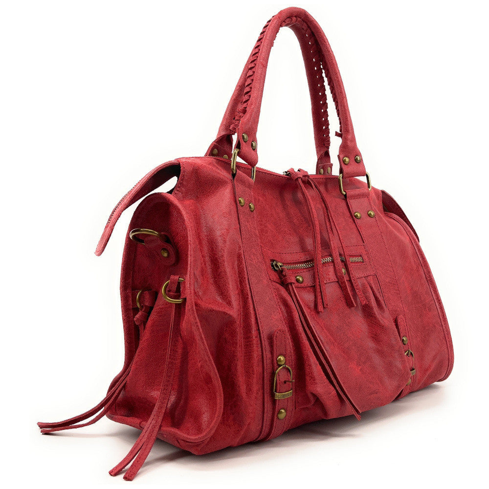 Sac à main en cuir brossé SANDSTORM Rouge garance