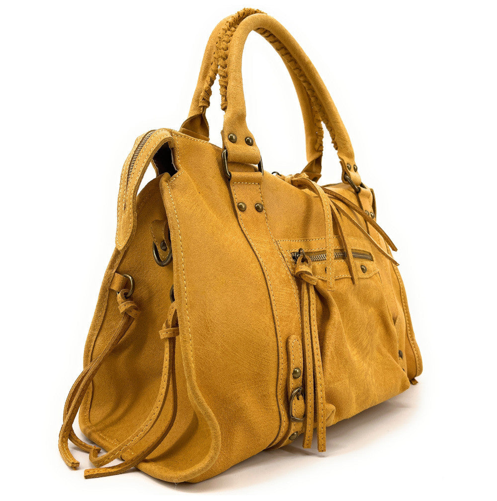 Sac à main en cuir brossé SANDSTORM Jaune Moutarde