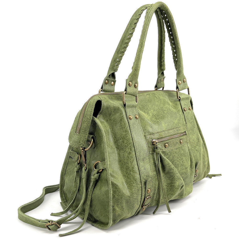 Sac à main en cuir brossé SANDSTORM Vert pistache