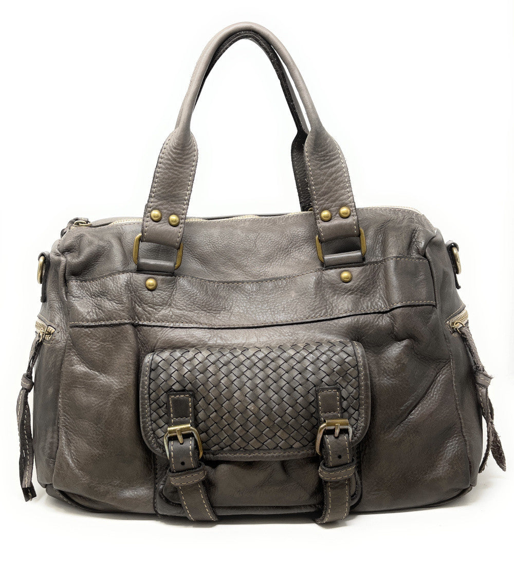 Sac en cuir vintage MISS EUGENIE Taupe foncé