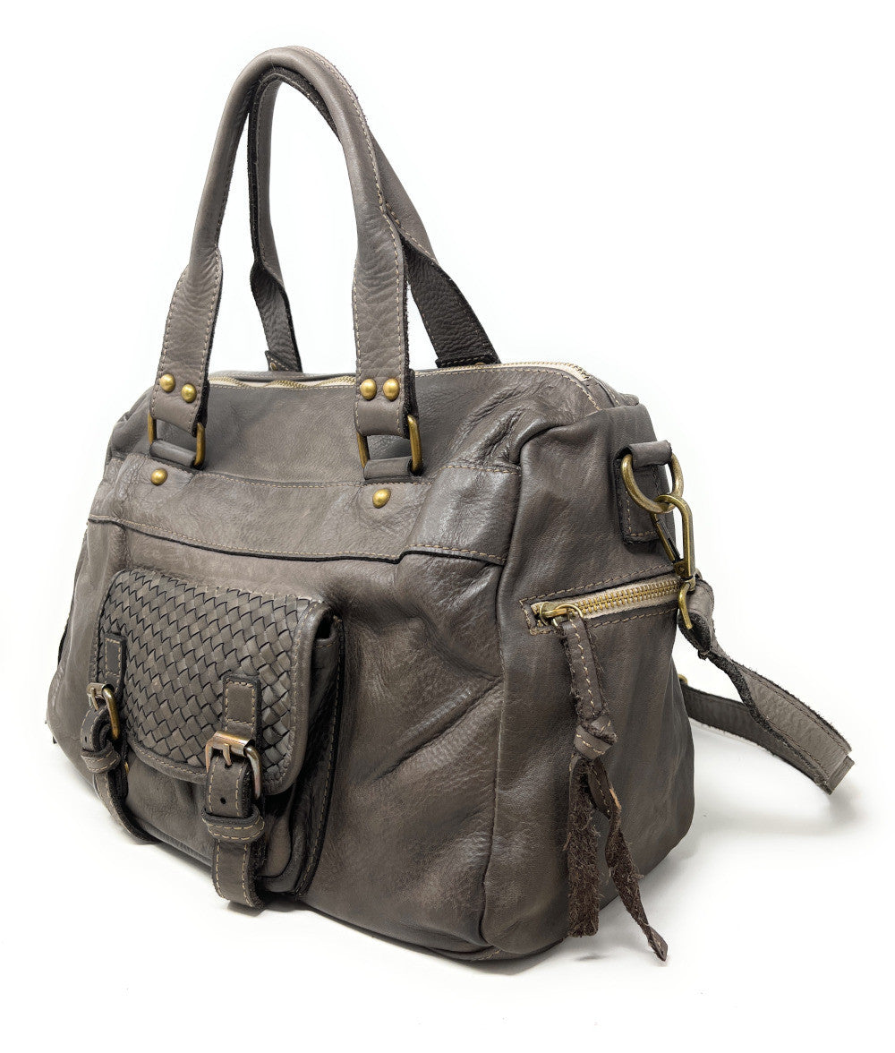 Sac en cuir vintage MISS EUGENIE Taupe foncé