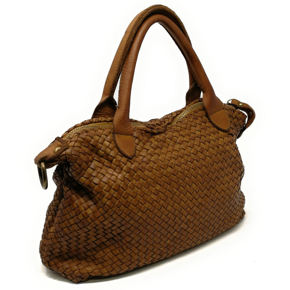 Sac à main en cuir vintage MISS ROSE Camel foncé