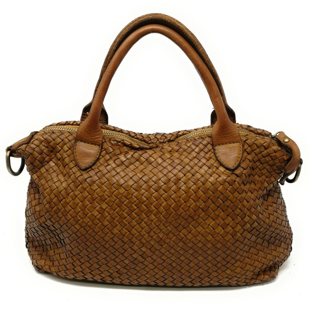 Sac à main en cuir vintage MISS ROSE Camel foncé