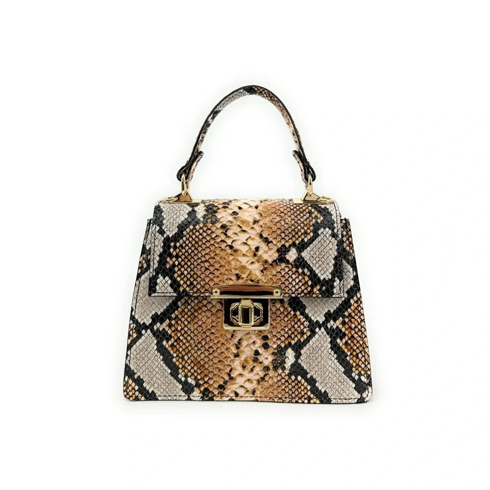 Sac à main en cuir façon serpent JUNGLE E.L Python Python camel