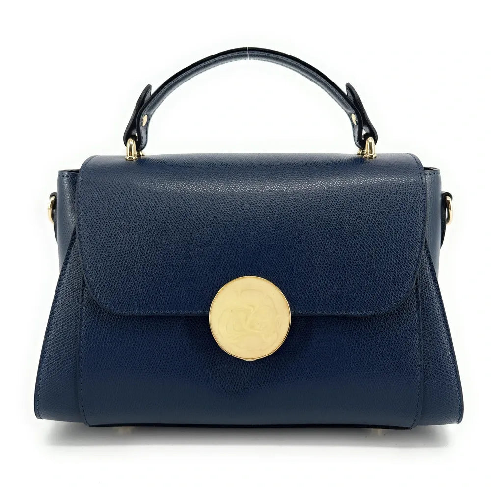 Sac à main en cuir grainé APOLLINE Bleu marine