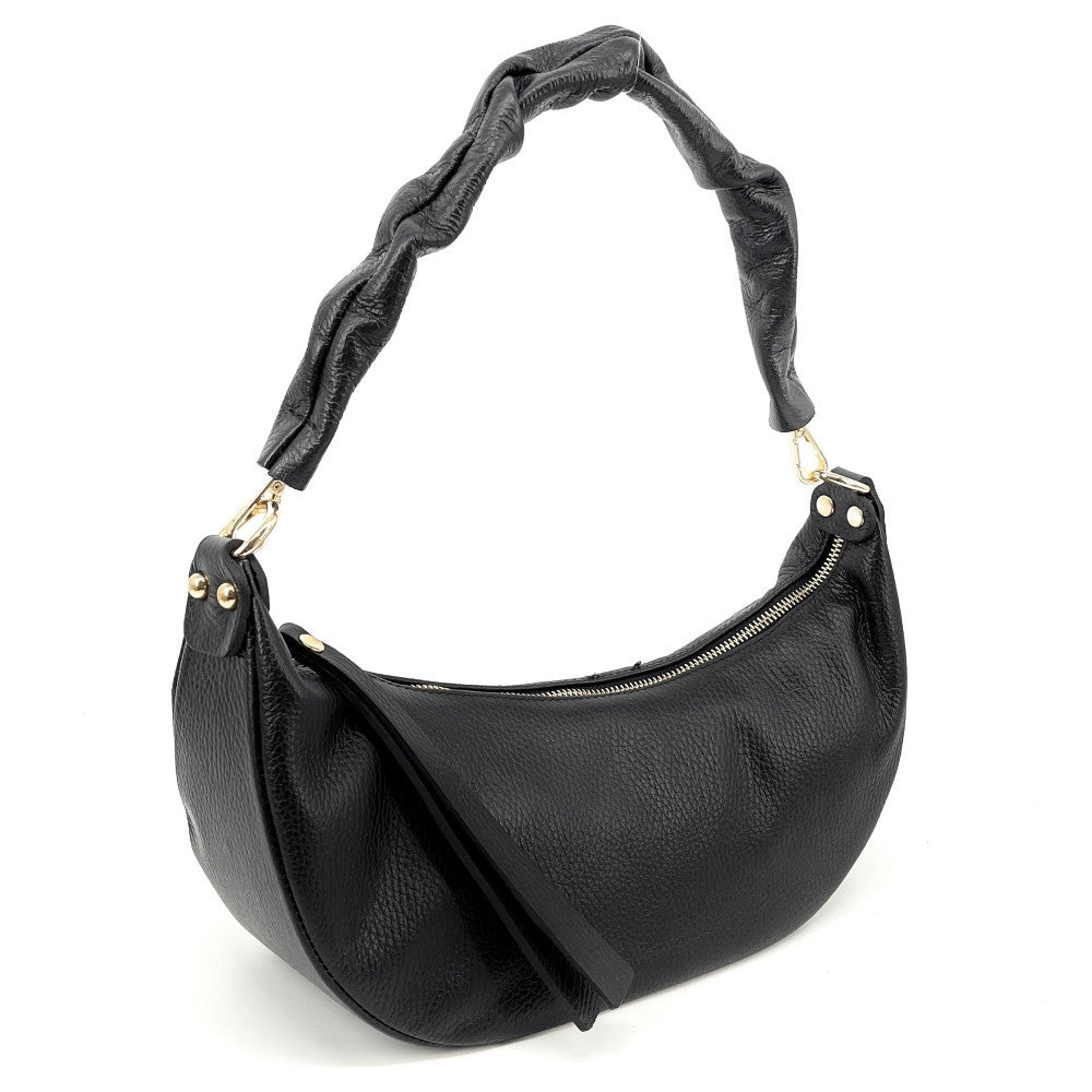 Sac demi-lune porté épaule en cuir grainé AURORA Noir