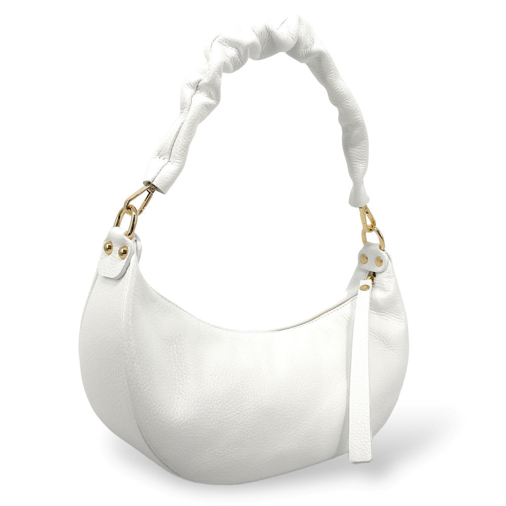 Sac demi-lune porté épaule en cuir grainé AURORA Blanc