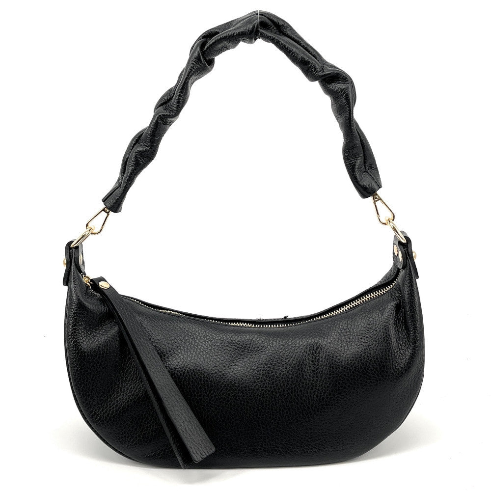 Sac demi-lune porté épaule en cuir grainé AURORA Noir