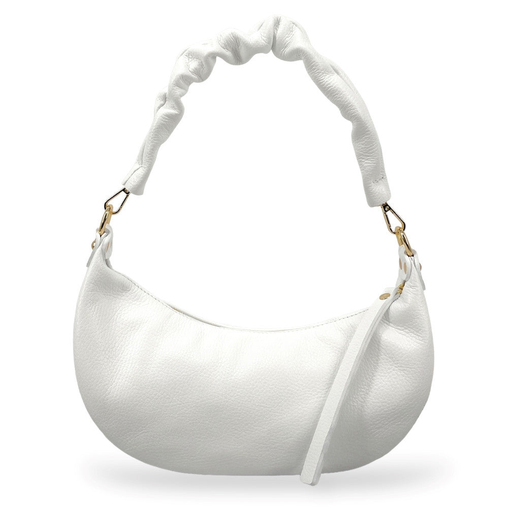 Sac demi-lune porté épaule en cuir grainé AURORA Blanc
