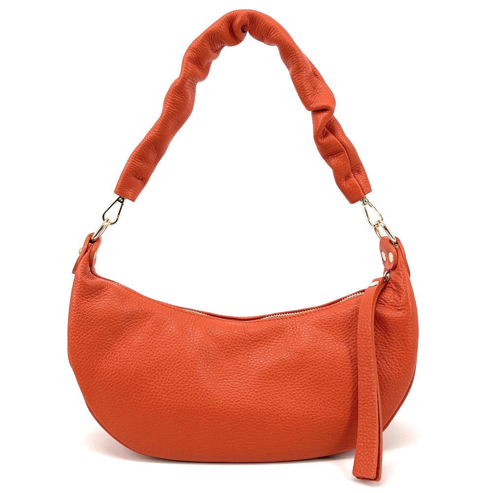 Sac demi-lune porté épaule en cuir grainé AURORA Orange