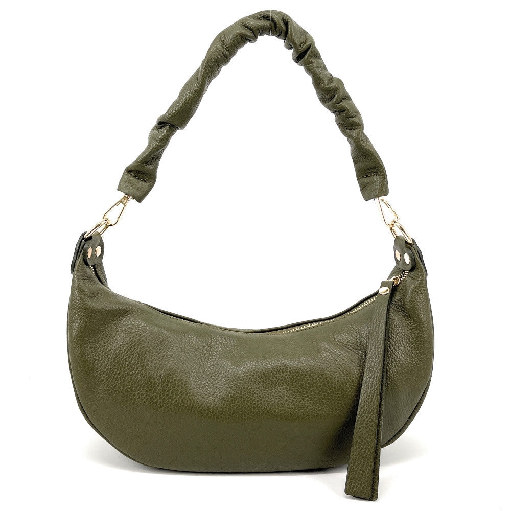 Sac demi-lune porté épaule en cuir grainé AURORA Kaki
