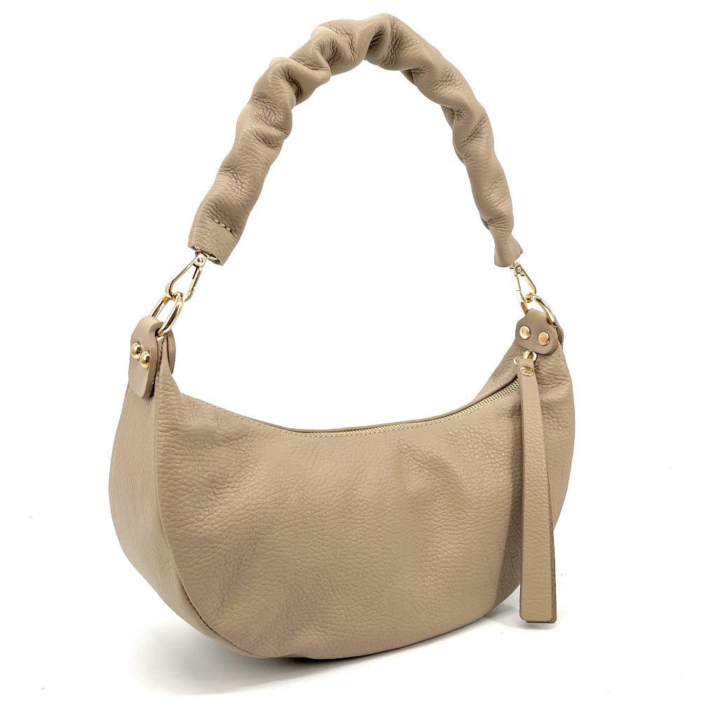 Sac demi-lune porté épaule en cuir grainé AURORA Taupe clair
