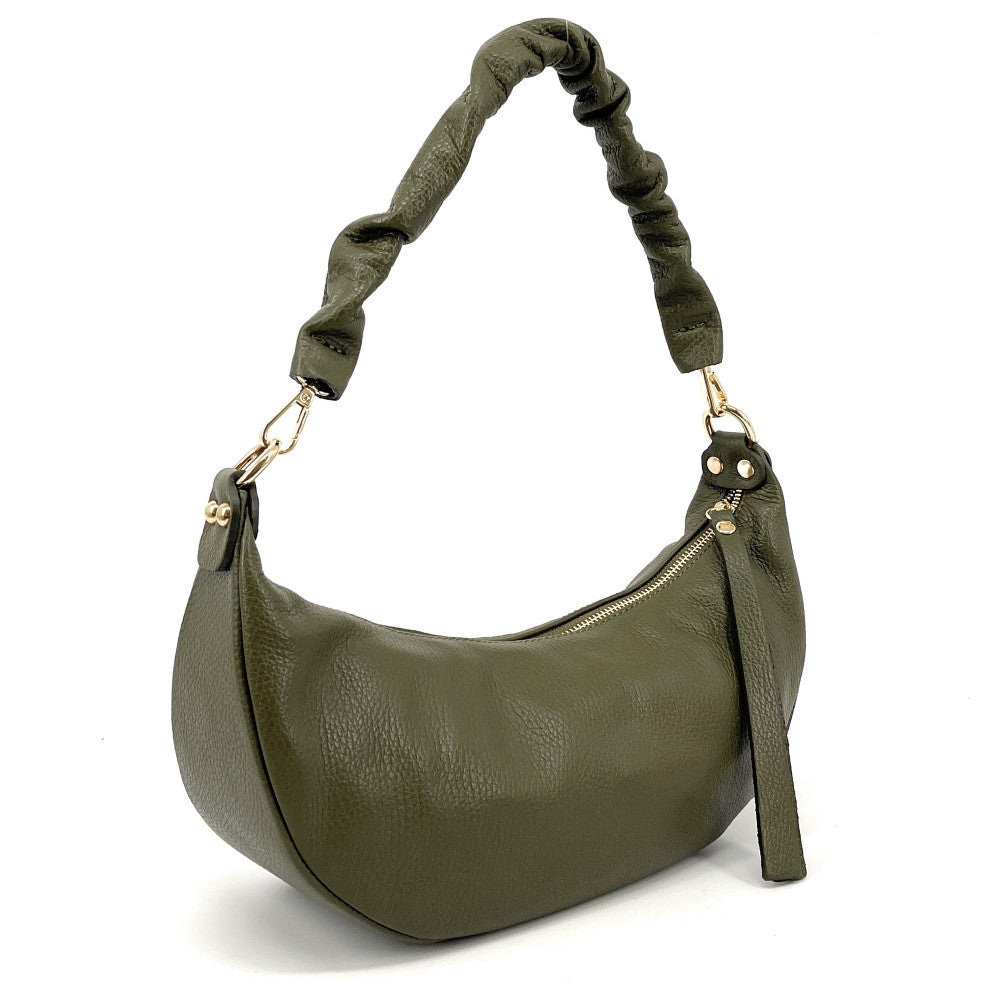 Sac demi-lune porté épaule en cuir grainé AURORA Kaki