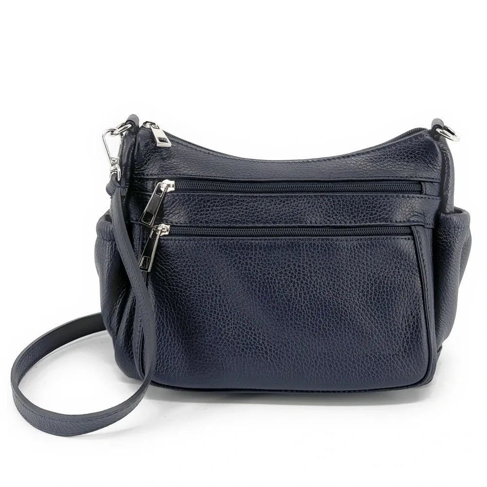 Sac à main en cuir grainé BROOKLYN Bleu marine