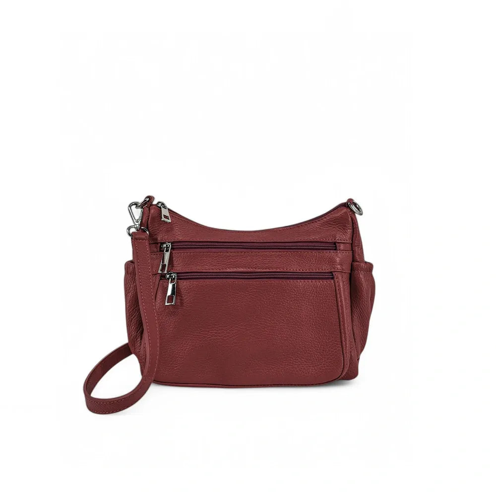 Sac à main en cuir grainé BROOKLYN Rouge bordeaux