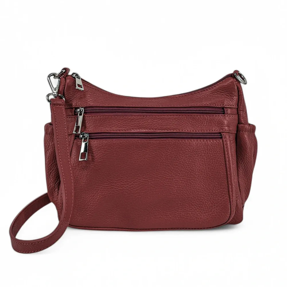 Sac à main en cuir grainé BROOKLYN Rouge bordeaux