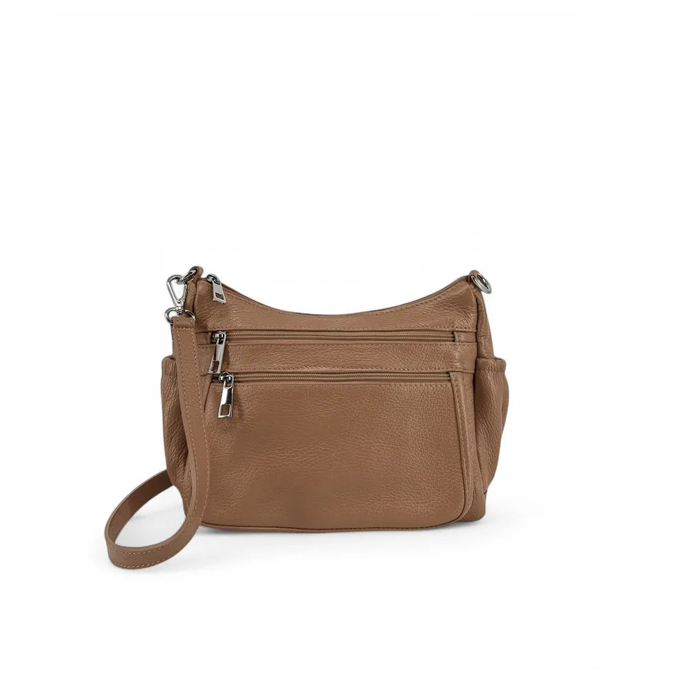 Sac à main en cuir grainé BROOKLYN Taupe foncé