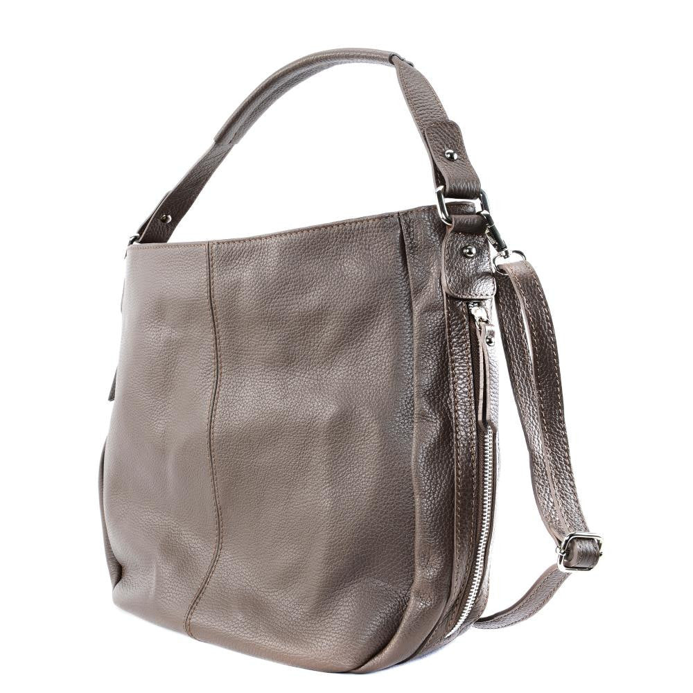 Sac à main en cuir grainé CANNES Taupe foncé