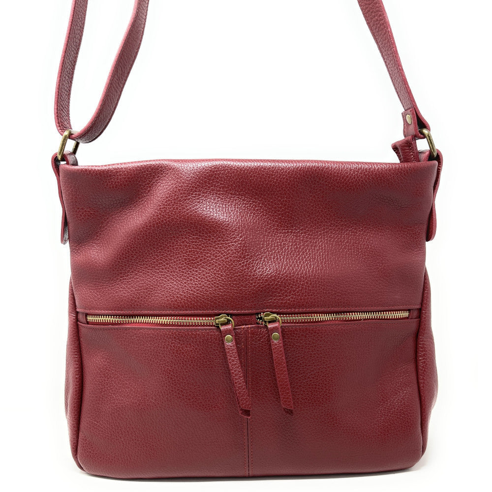 Sac bandoulière en cuir grainé CLEM Rouge foncé