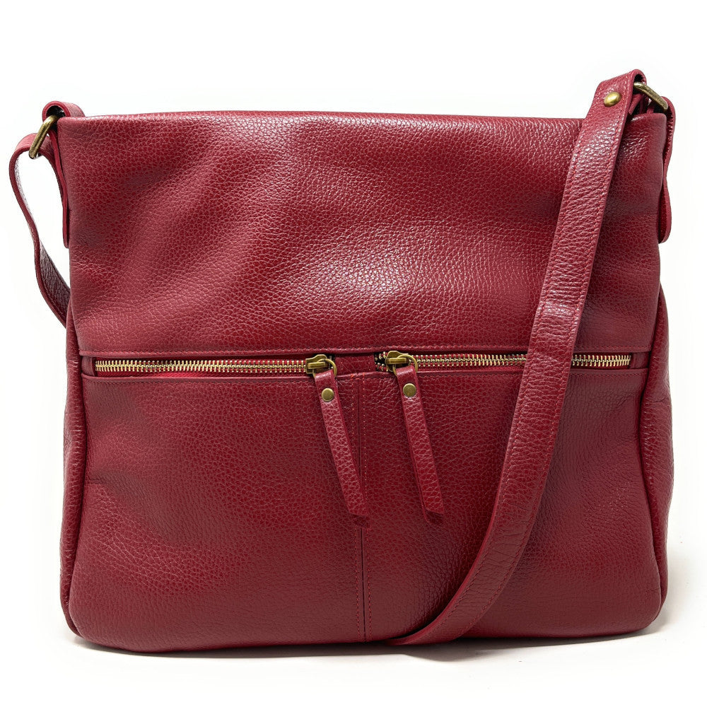 Sac bandoulière en cuir grainé CLEM Rouge foncé