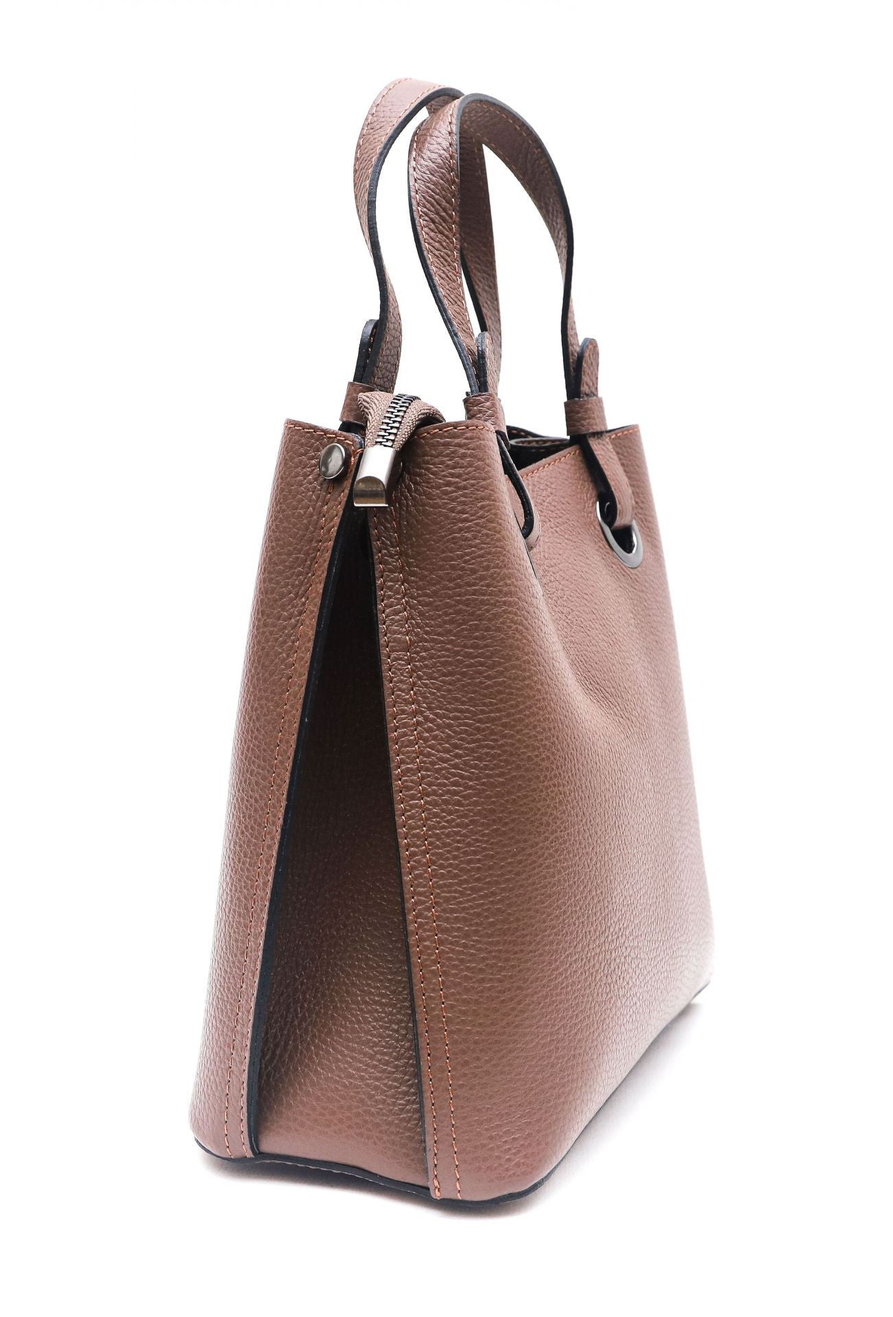 Sac à main en cuir grainé italien GENÈVE Taupe foncé