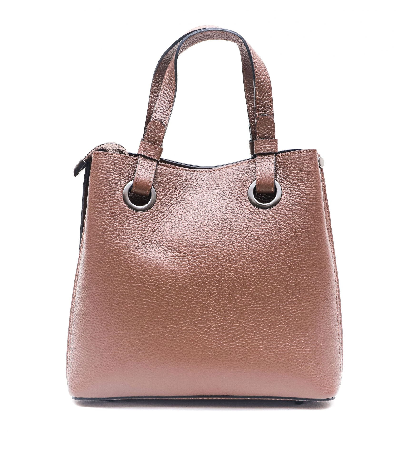 Sac à main en cuir grainé italien GENÈVE Taupe foncé