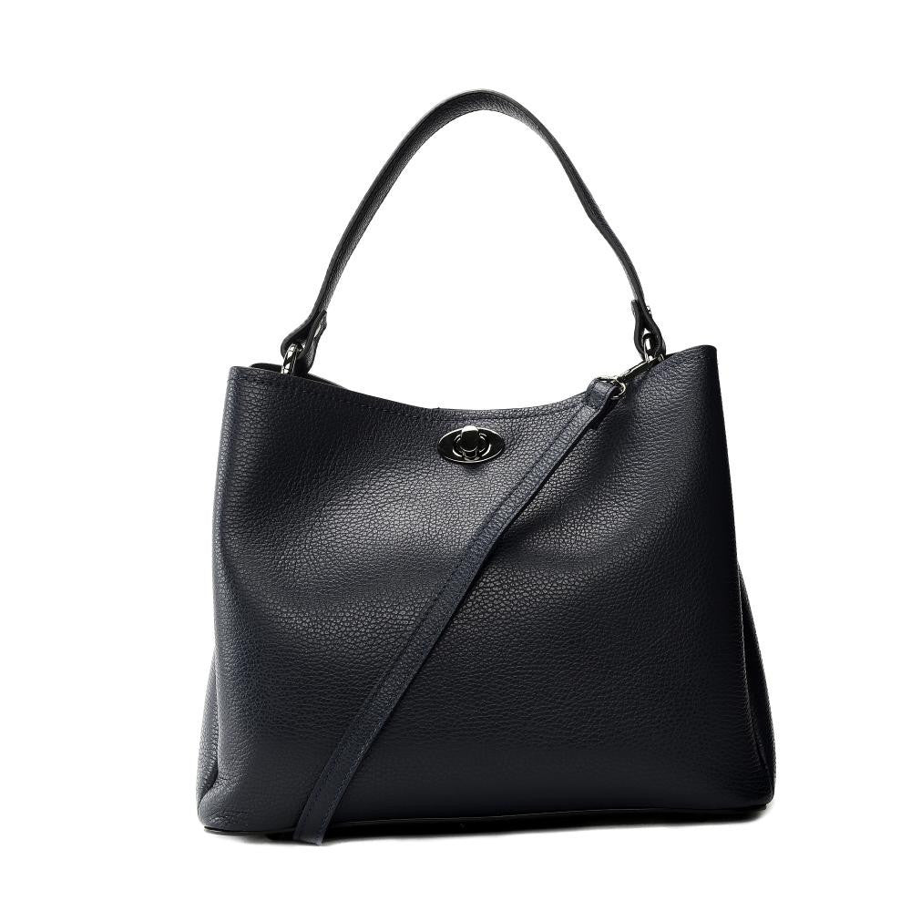 Sac à main en cuir grainé PRAGUE Bleu marine