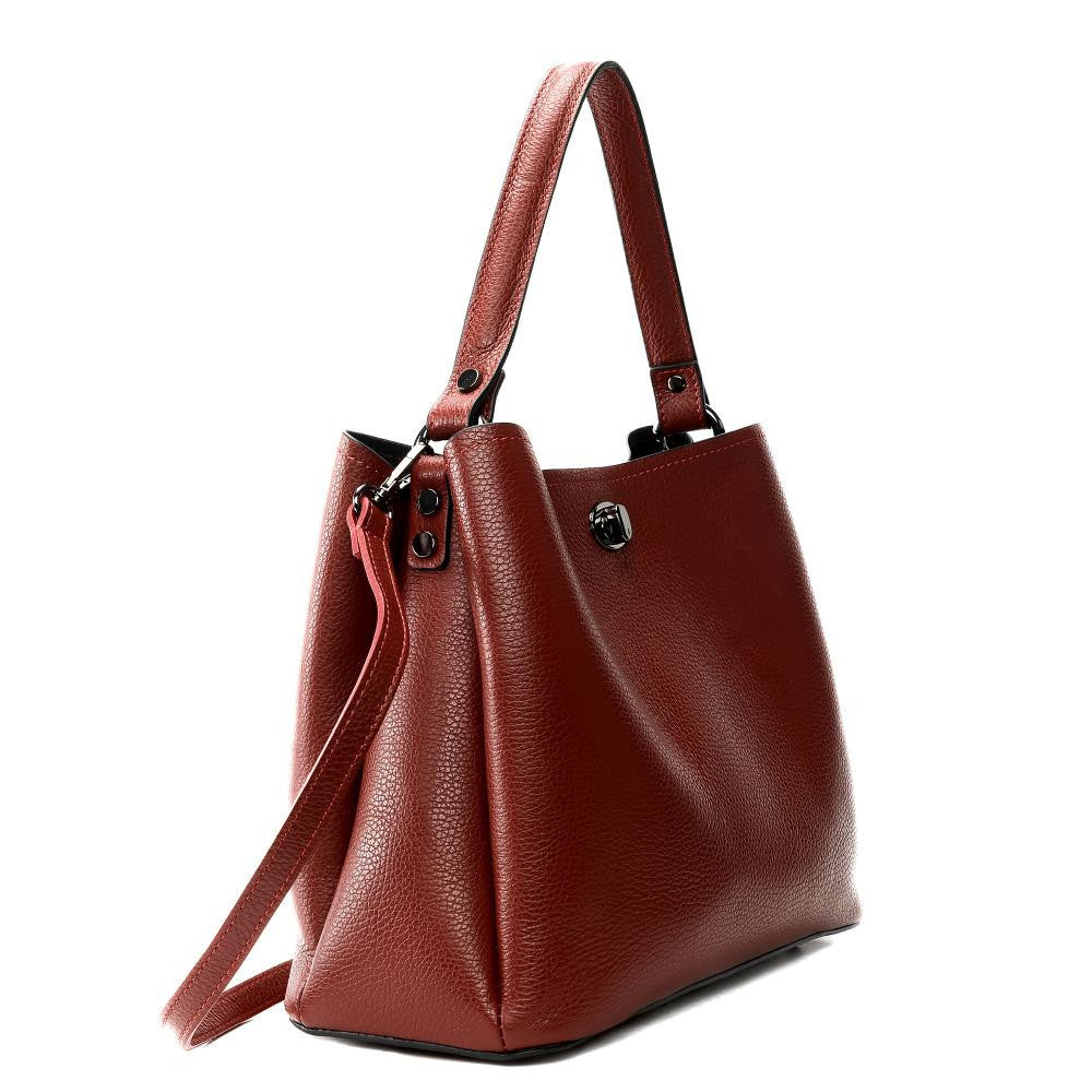 Sac à main en cuir grainé PRAGUE Rouge foncé