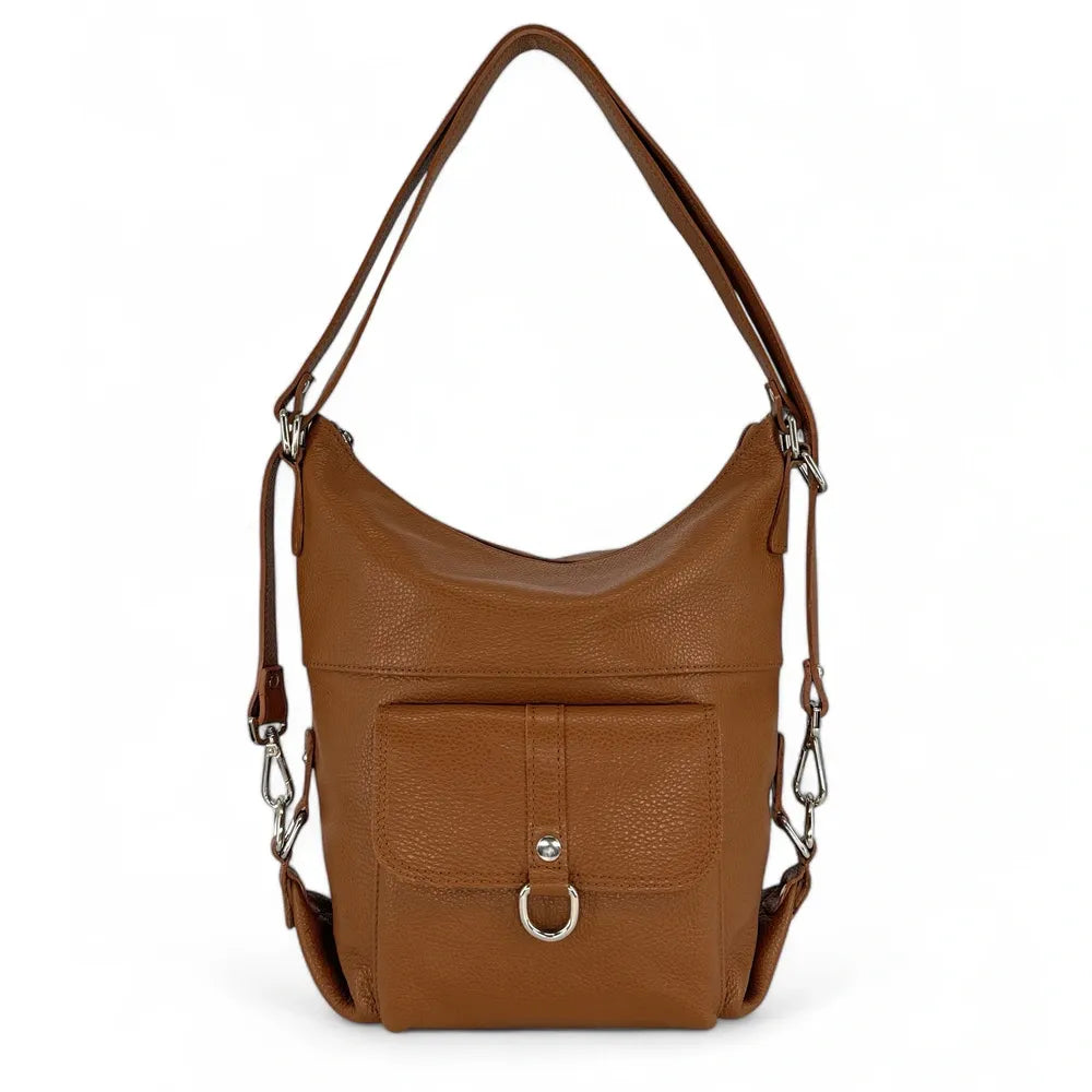 Sac multiposition en cuir grainé RIMINI Camel foncé