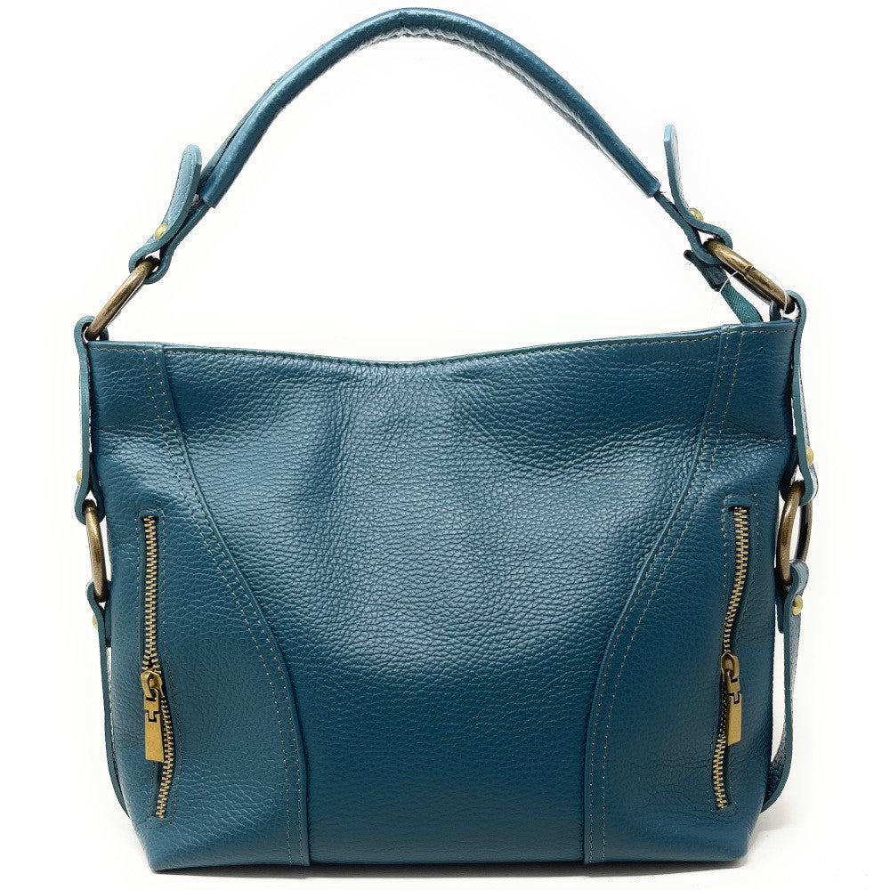 Sac à main en cuir grainé italien SETE B Bleu vert canard