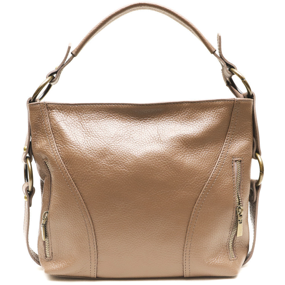 Sac à main en cuir grainé italien SETE B Taupe foncé