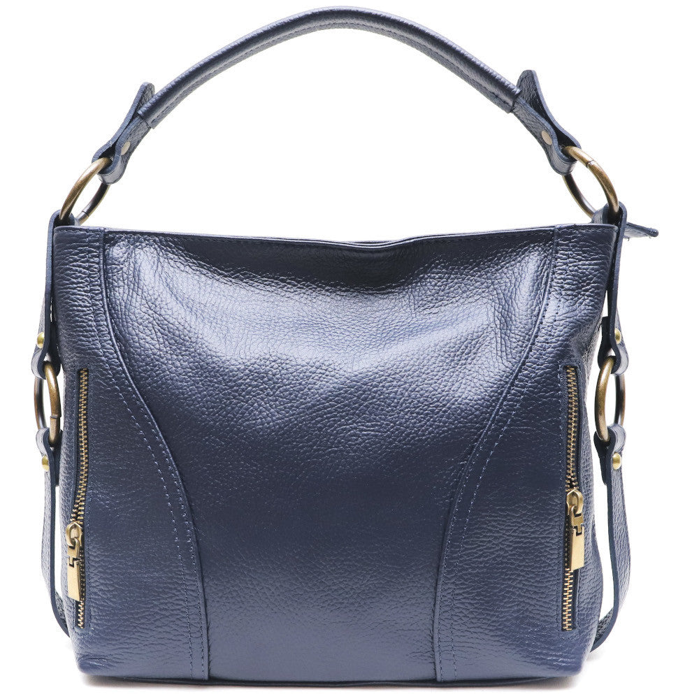 Sac à main en cuir grainé italien SETE B Bleu marine