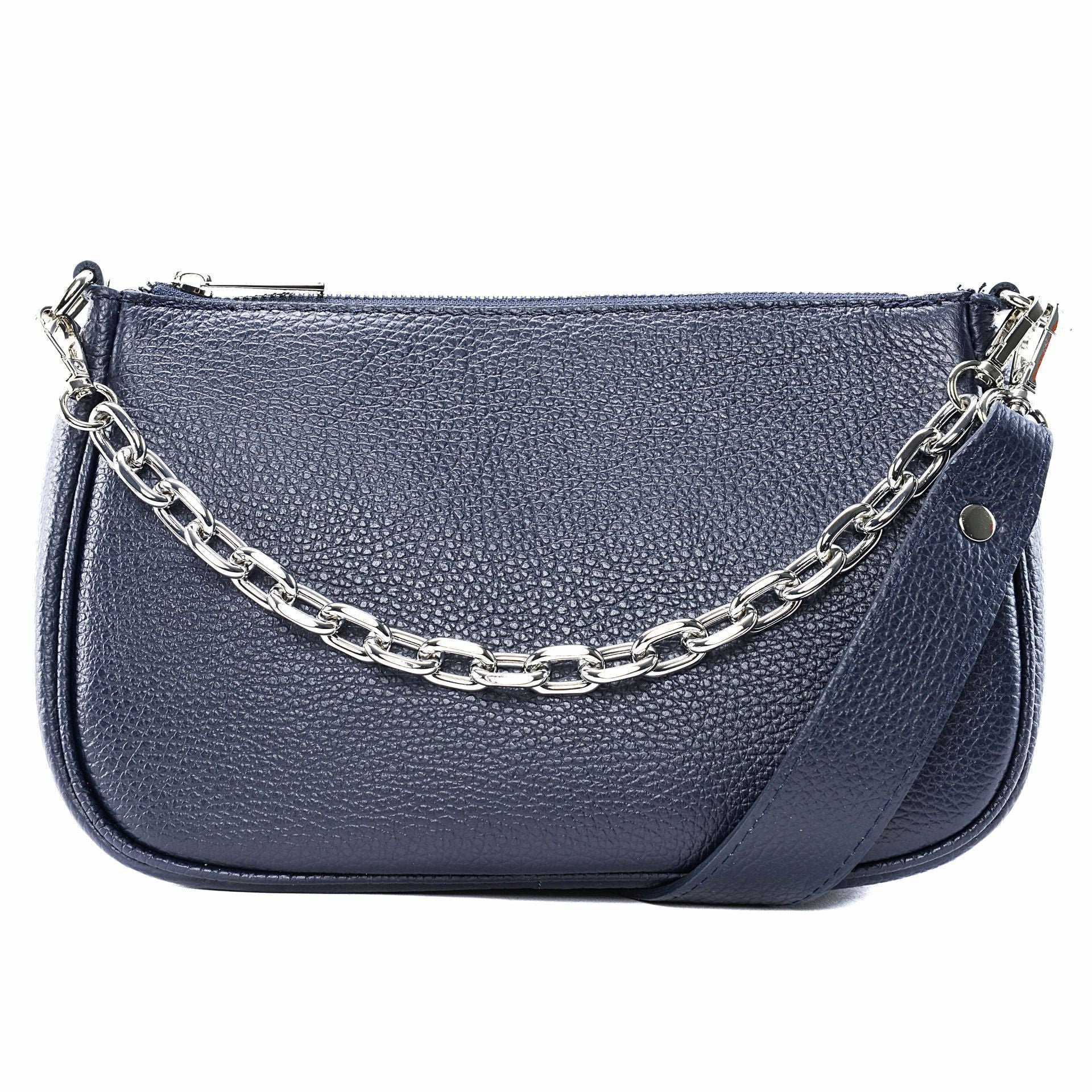Sac french stick en cuir grainé VICTORIA Bleu marine