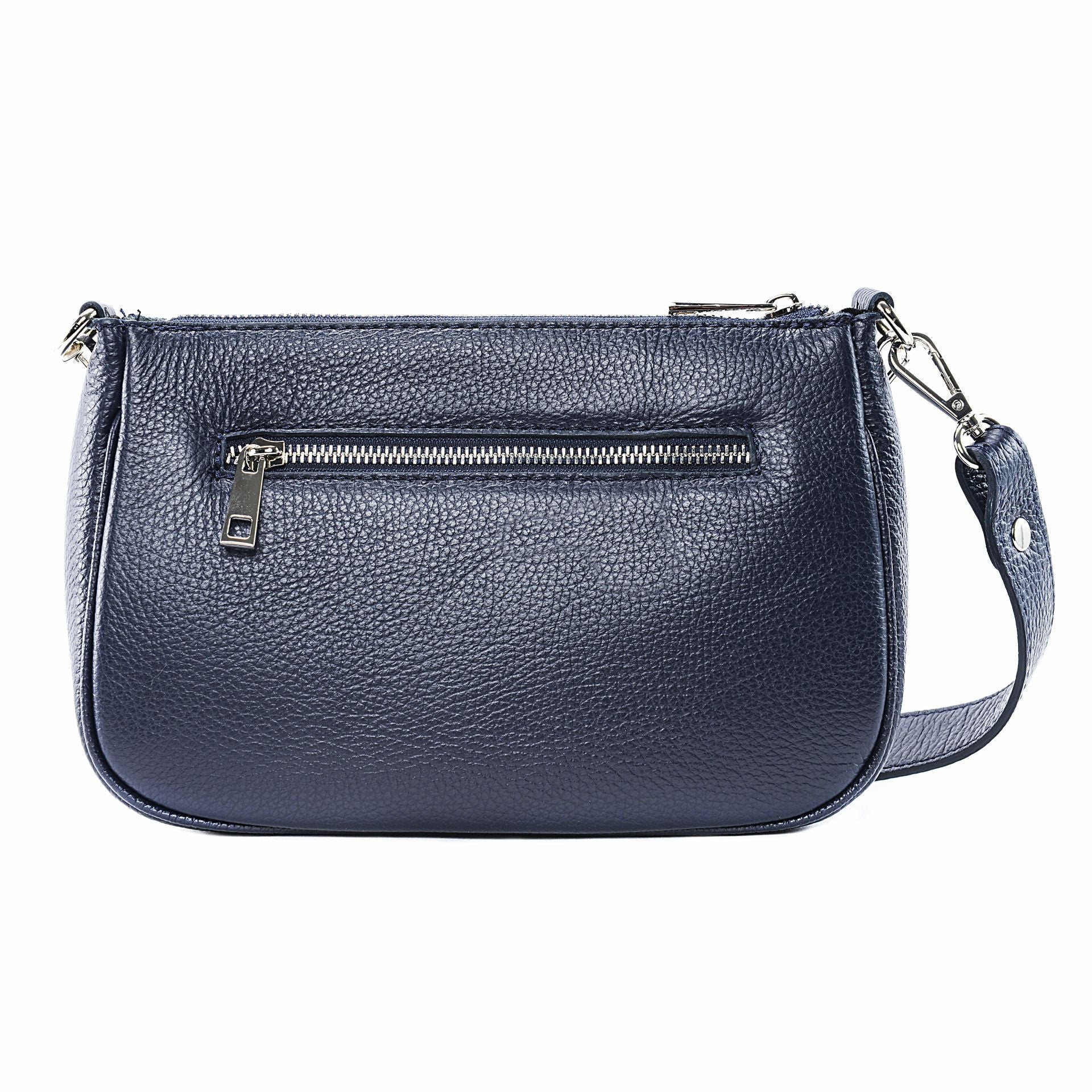 Sac french stick en cuir grainé VICTORIA Bleu marine