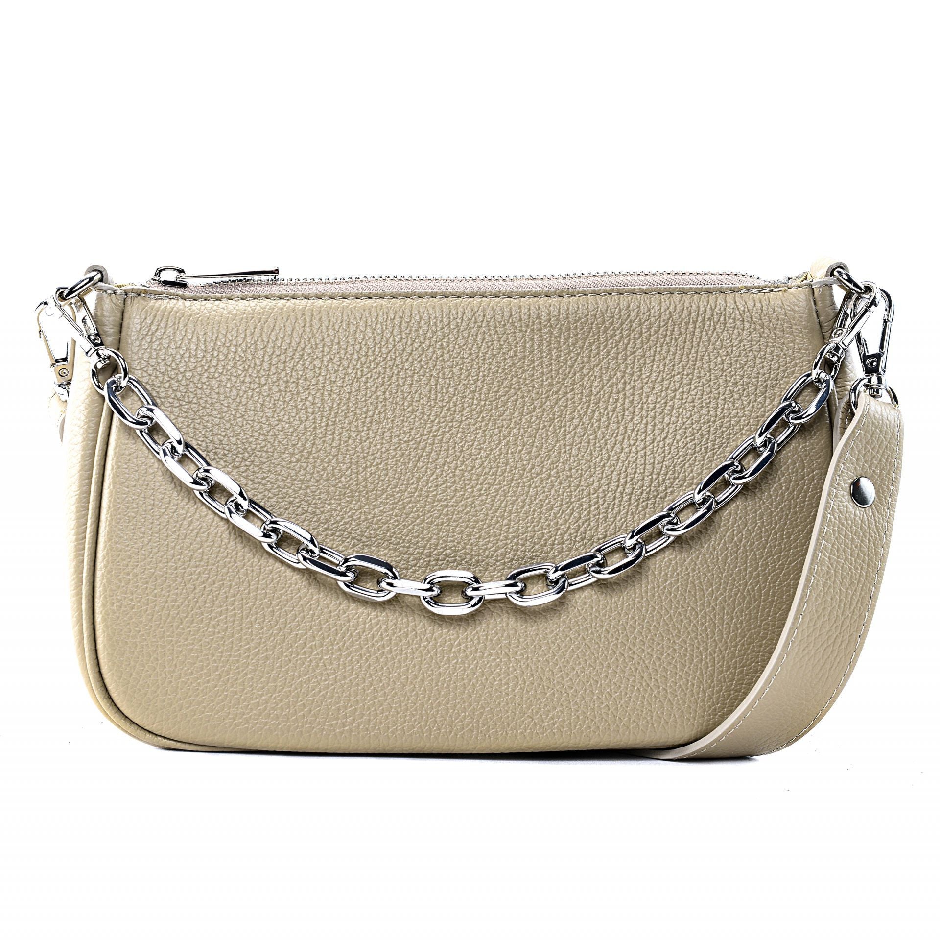 Sac french stick en cuir grainé VICTORIA Taupe clair