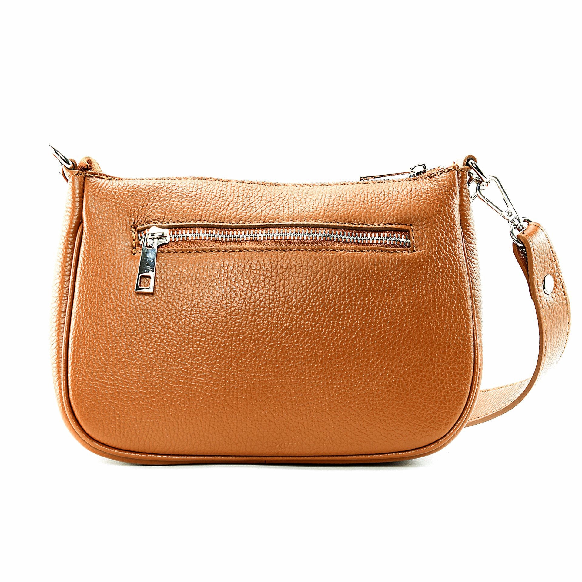 Sac french stick en cuir grainé VICTORIA Cognac foncé