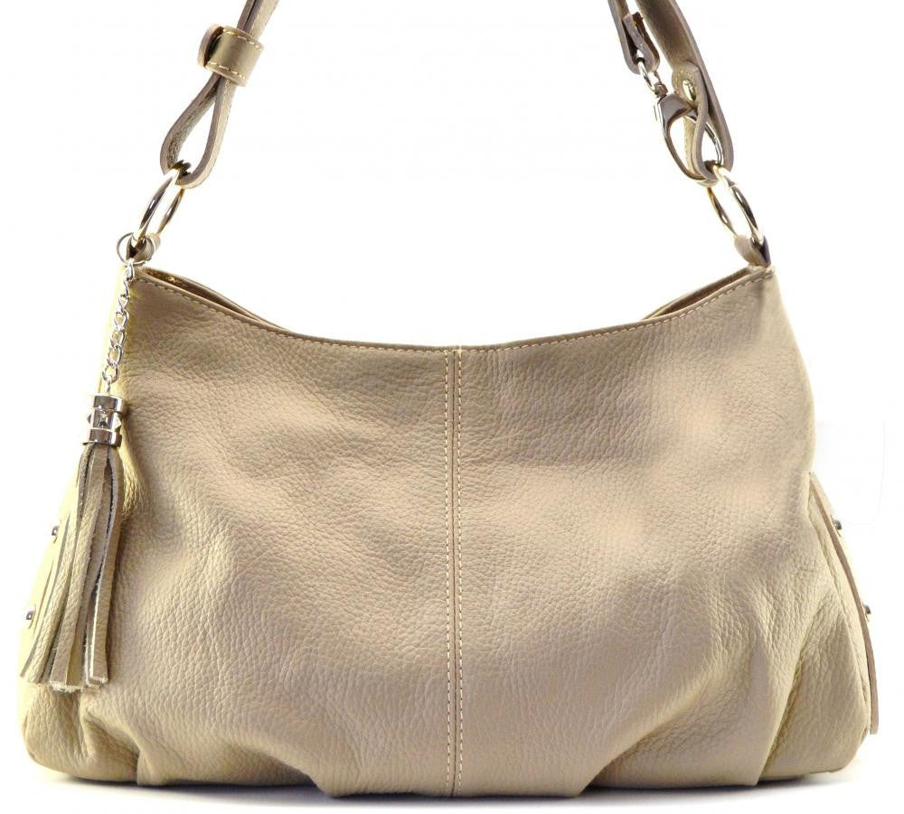 Sac à main en cuir grainé LOBE Taupe clair