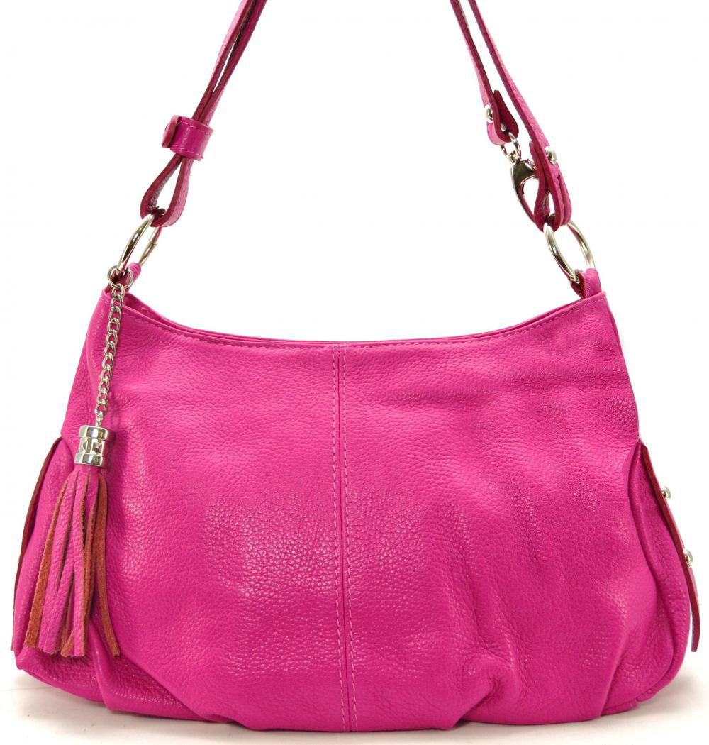 Sac à main en cuir grainé LOBE Rose fuchsia