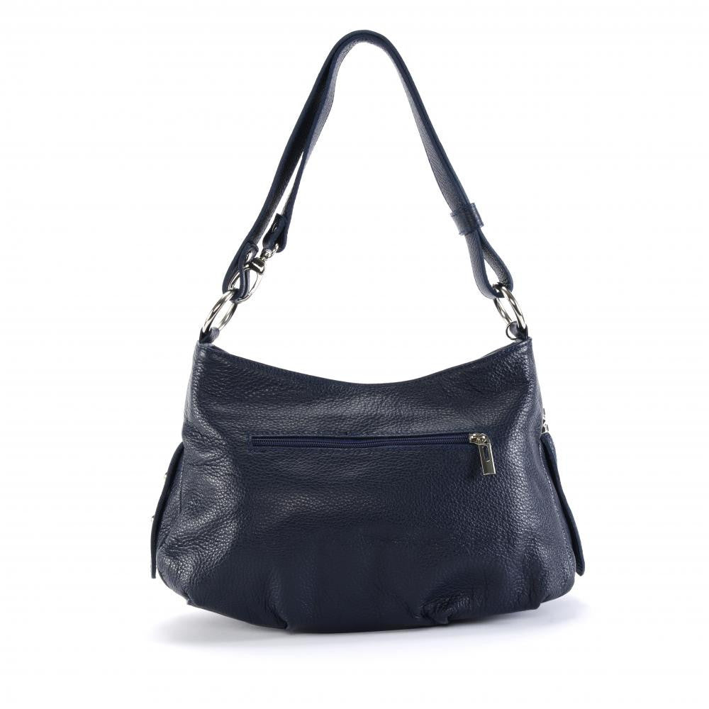 Sac à main en cuir grainé LOBE Bleu marine