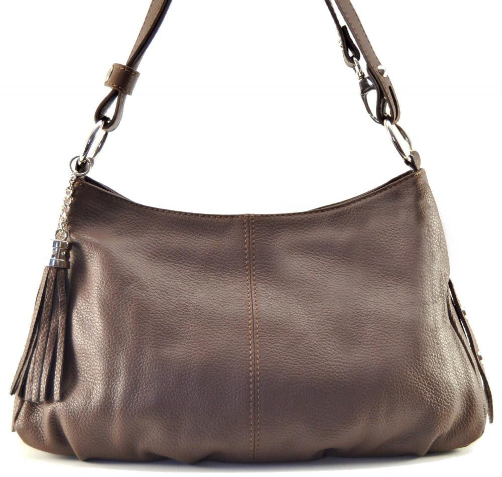 Sac à main en cuir grainé LOBE Taupe foncé