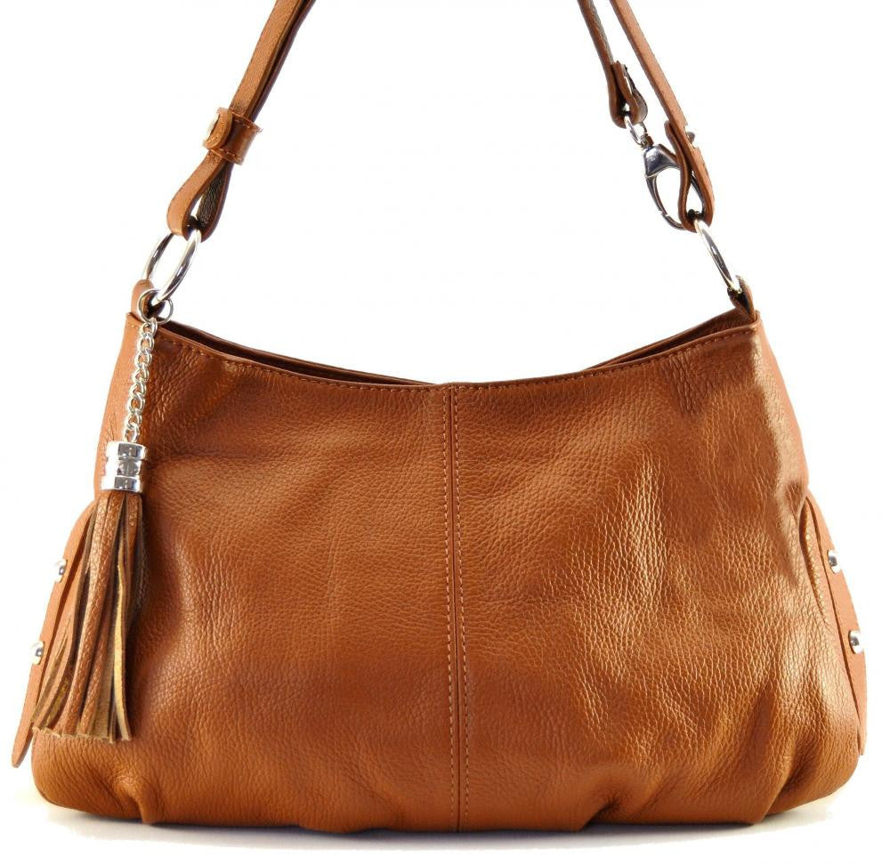 Sac à main en cuir grainé LOBE Cognac foncé