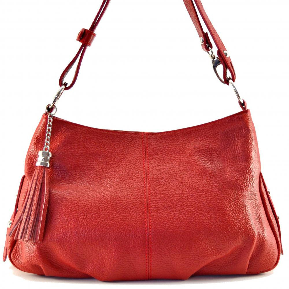 Sac à main en cuir grainé LOBE Rouge garance