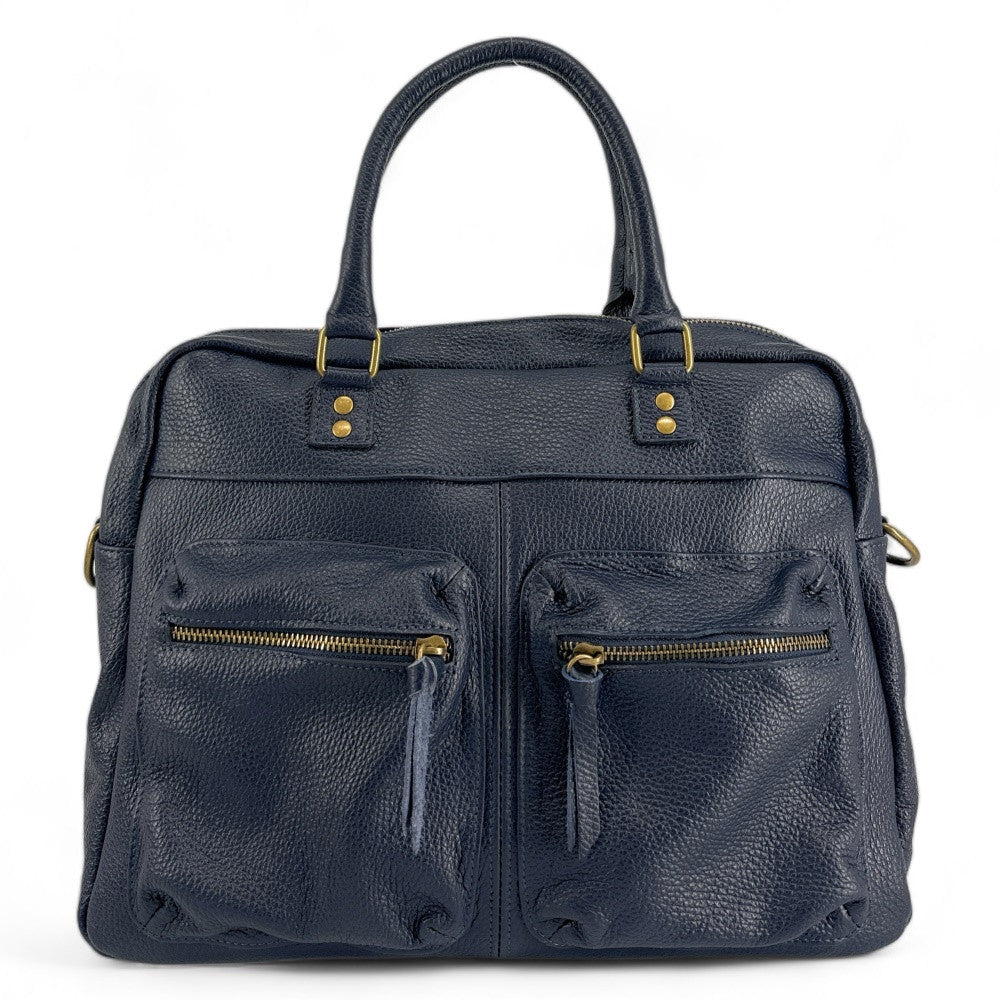 Sac à main en cuir grainé MOSCOU Bleu marine