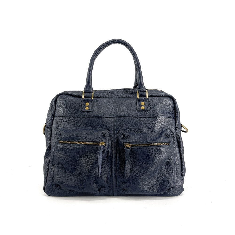Sac à main en cuir grainé MOSCOU Bleu marine