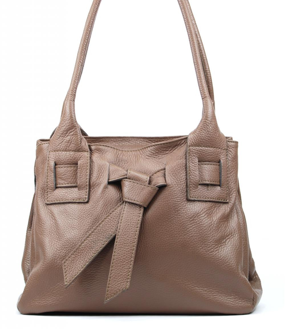 Sac à main en cuir grainé NOODY Taupe foncé