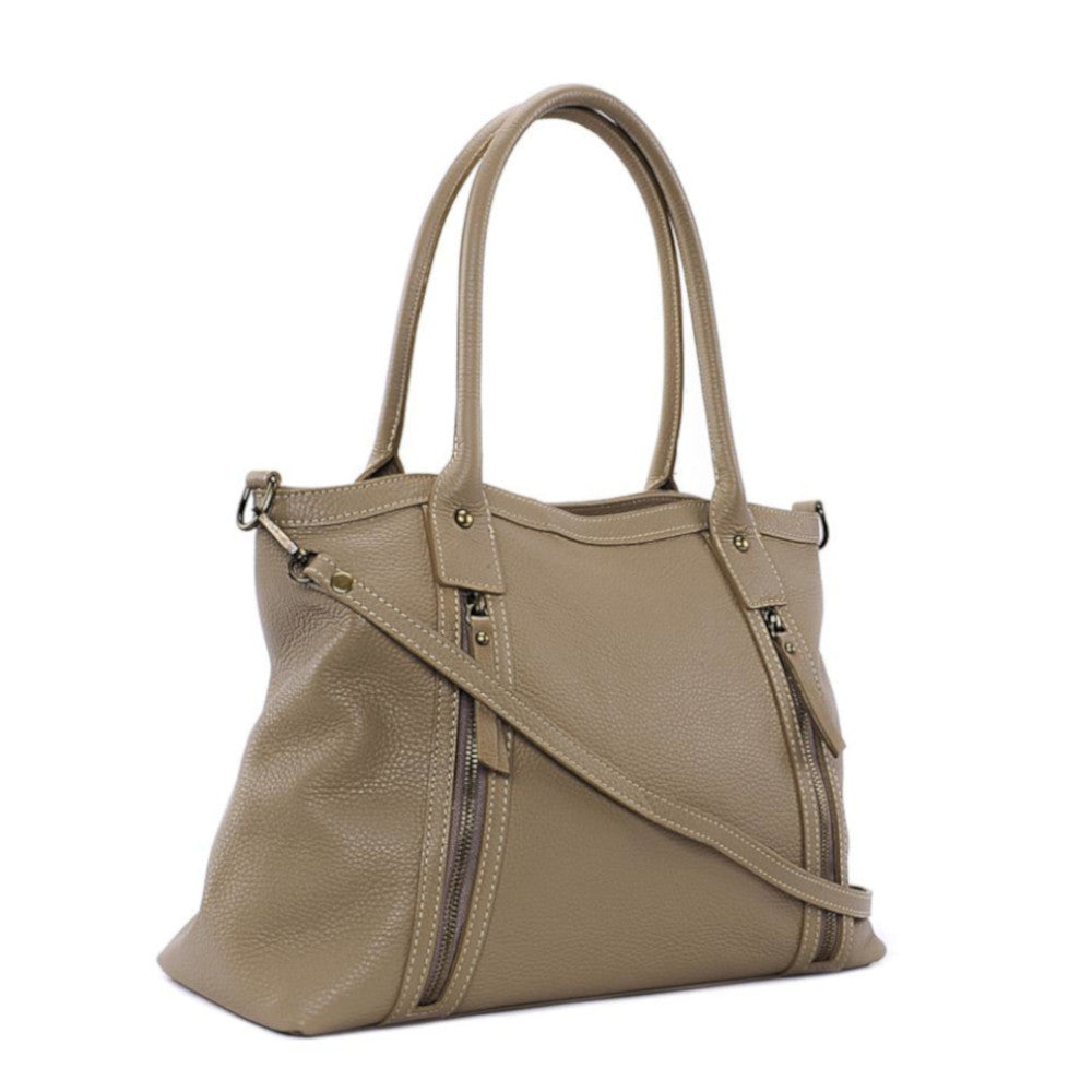 Sac à main en cuir grainé RANGOON Taupe clair